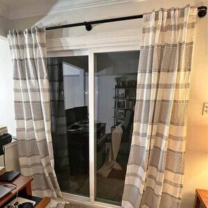 Hillcrest Grey and White Striped 48W x 94L 100% Cotton Drapes. Set of 2